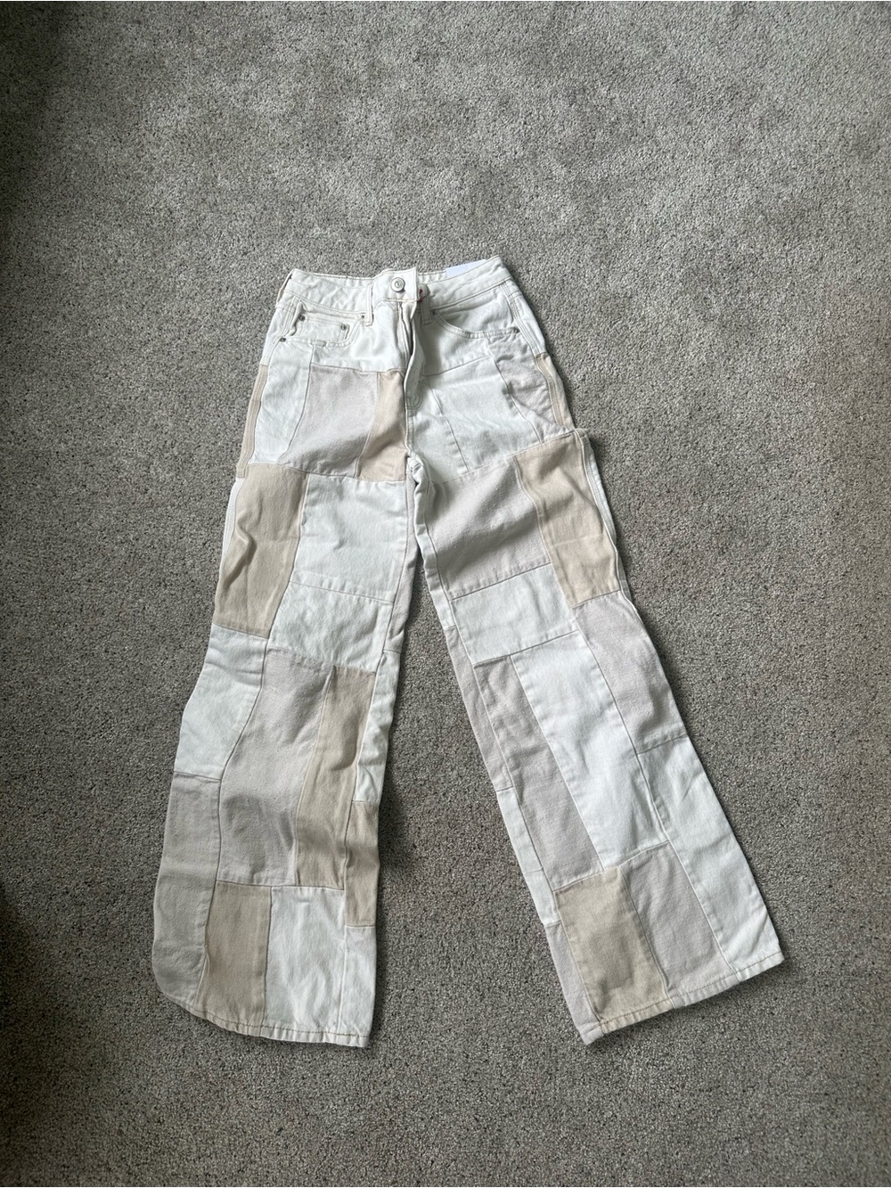 Zara Off-White Patchwork Wide-Leg Pants